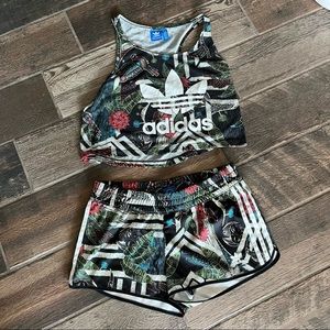 Adidas jungle scene shorts and tank top set M